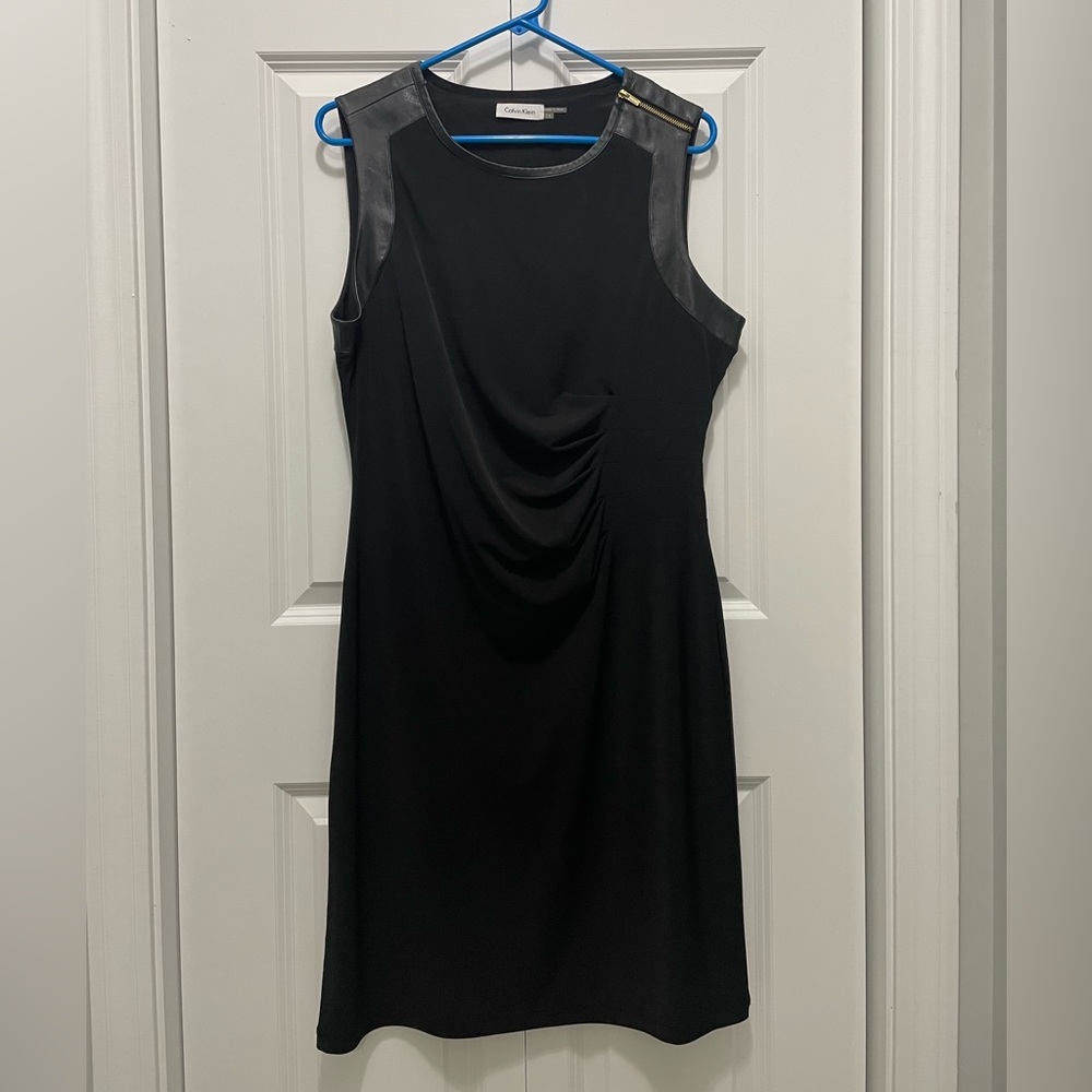 Calvin Klein black dress with shoulder detail, size 14